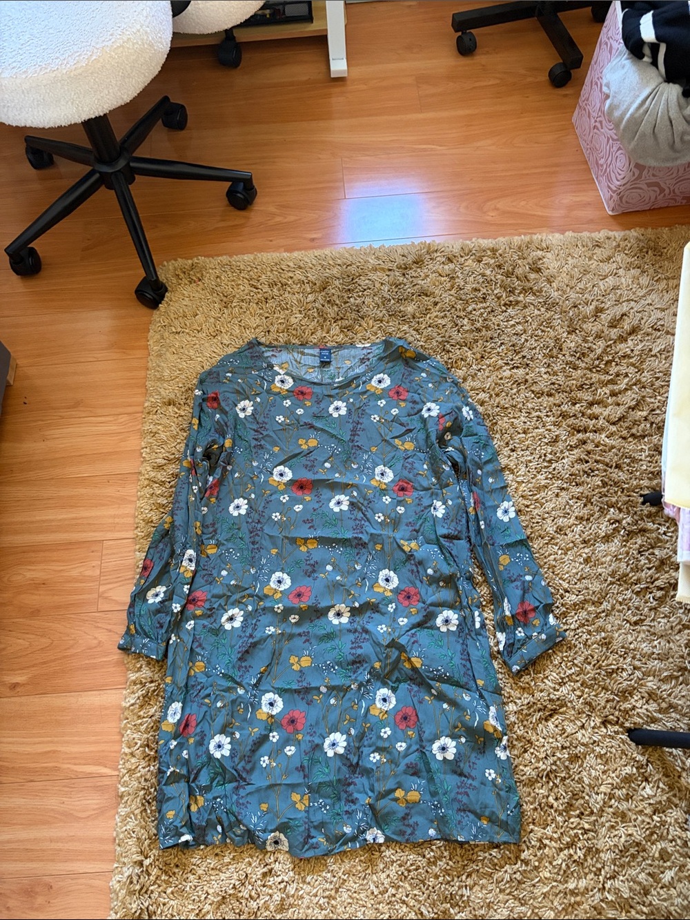 Floral Long Sleeve Dress in Teal